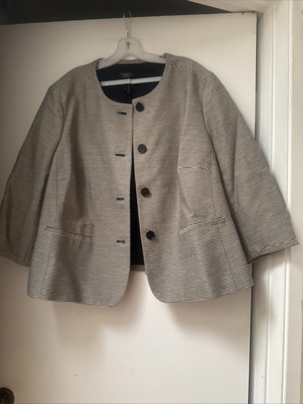 NWT Talbots Women’s Petite 22W Black & White Stripped Woven Jacket Textile